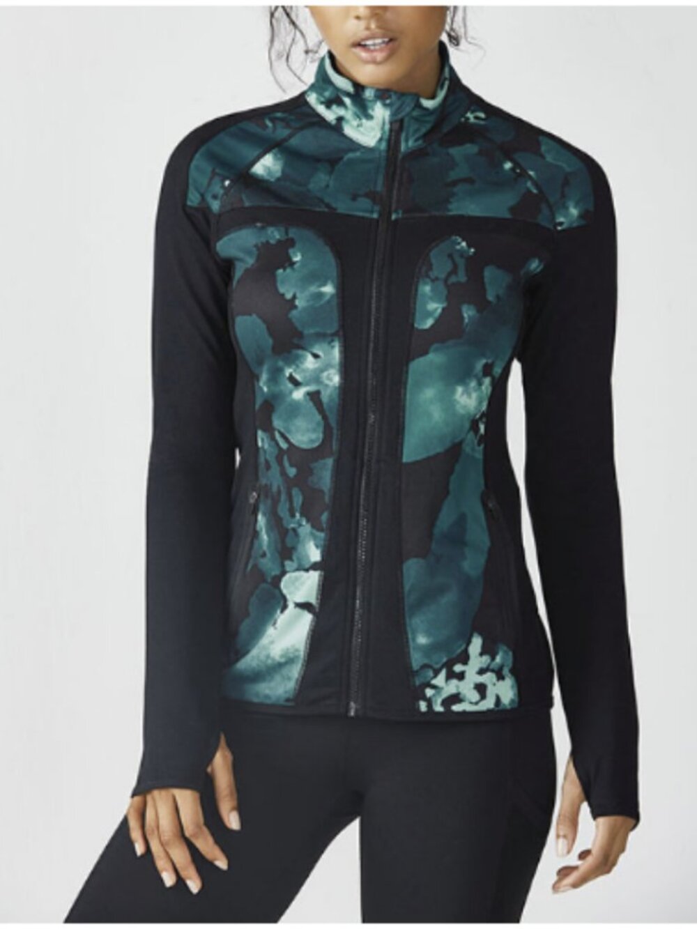 Fabletics Womens Size M Jojo Zip Front Jacket in Black/Nocturnal Floral Print